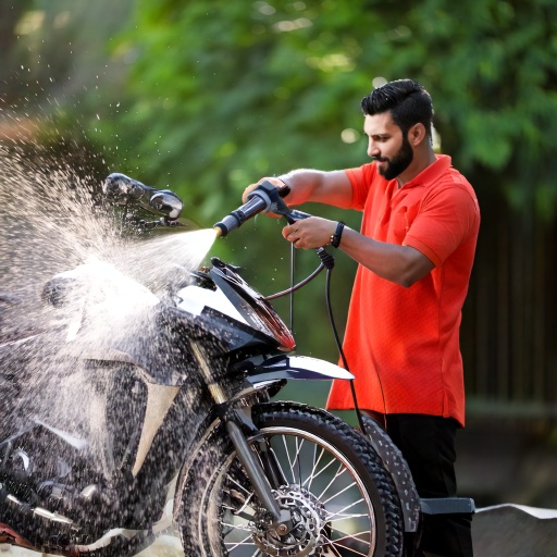a man wash a bike using bike washer